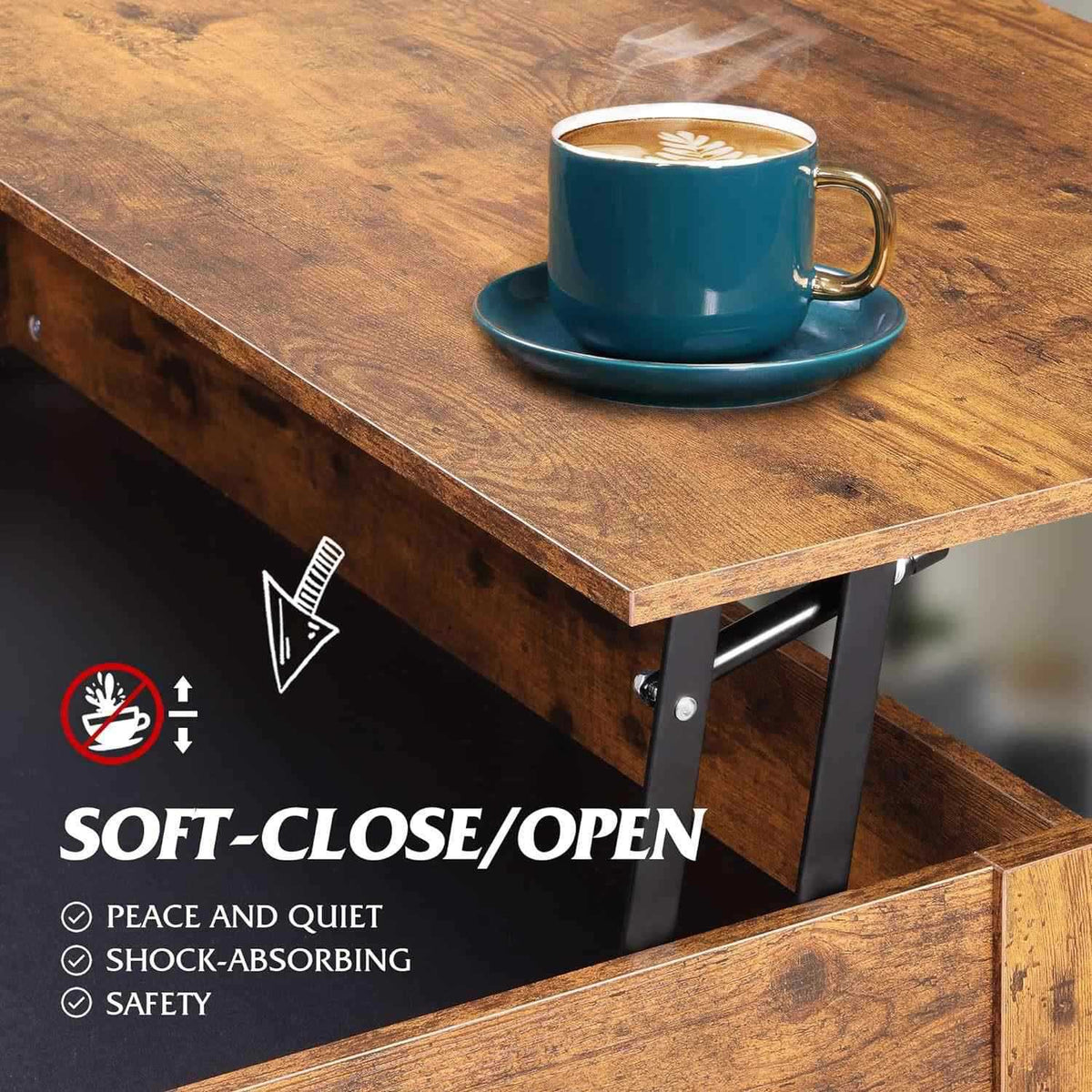 EDB049 - Lift-Top Coffee Table with Storage – Hidden Compartment & Metal Frame image 2