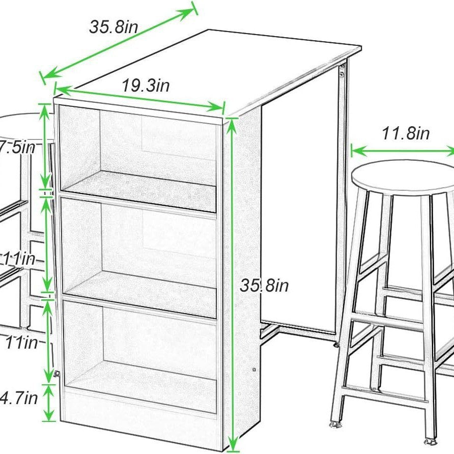 BAR003 - 3-Piece Pub Bar Table Set with Storage Shelves image 2