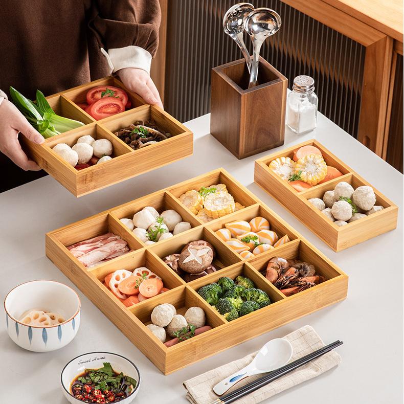 TRAY004 - Bamboo Creative 9-Grid Serving Tray | Partitioned Snack & Meal Platter image 0