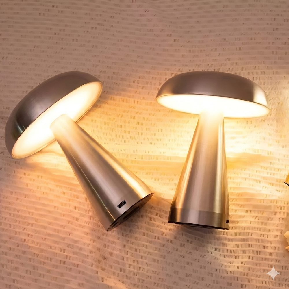 LS008 - Mushroom Rechargeable LED Table Lamp – Touch Control Metal Night Light image 2