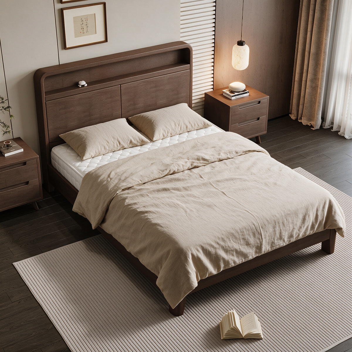 BD019 - Wood Platform Bed Frame with Storage Headboard – Minimalist Bedroom Bed image 3