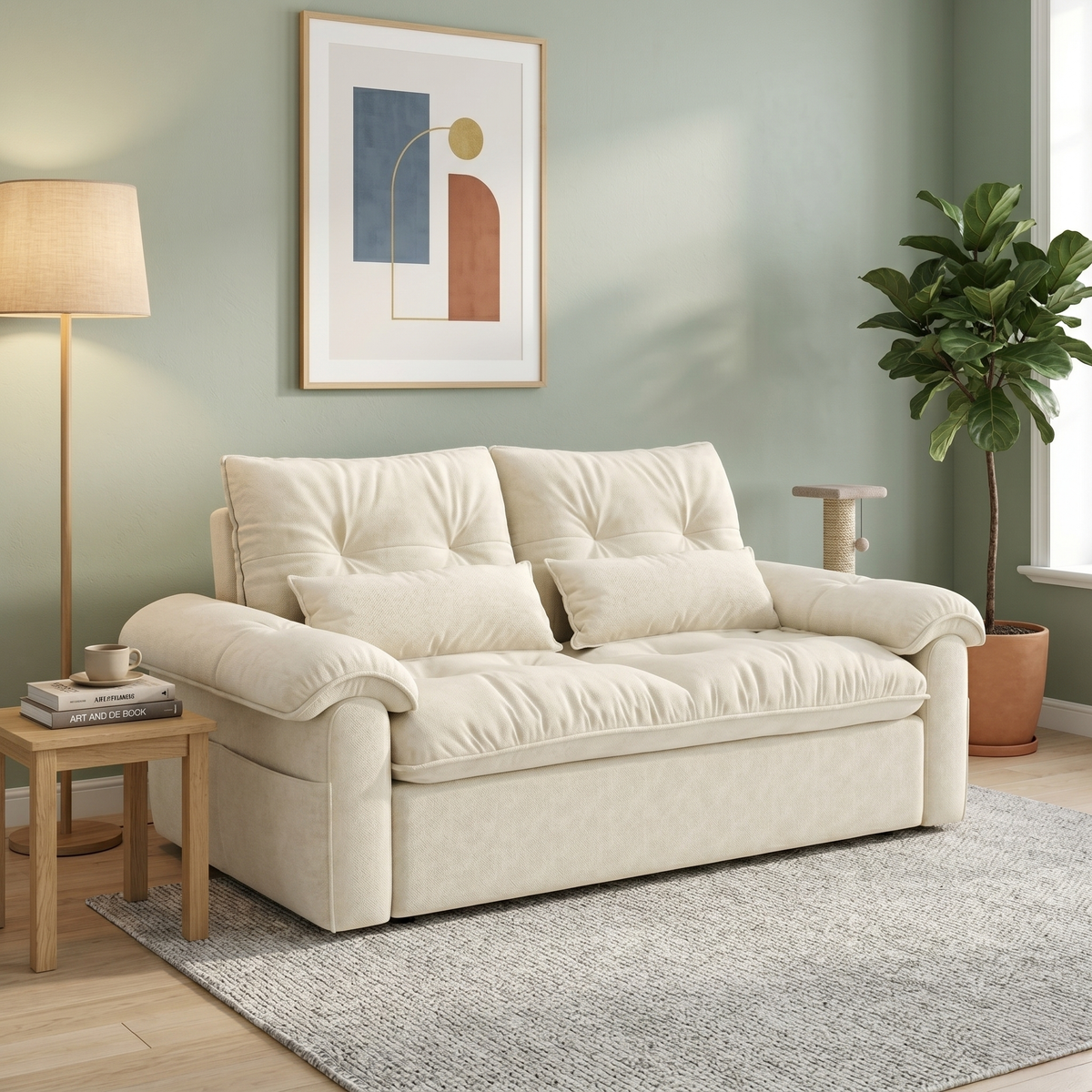 SOB036 - Minimalist Cream Fabric Sofa - Comfy Living Room Seating image 0