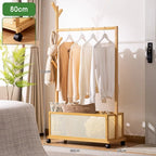 WH016 - Bamboo Rolling Clothes Rack with Mesh Basket – Multi-Functional Storage image 2