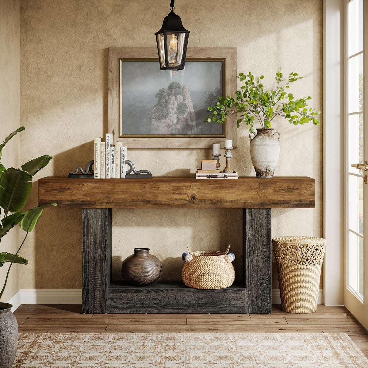 ST012 - Vintage Wood Entryway Table – Living Room & Hallway Storage Rack image 1
