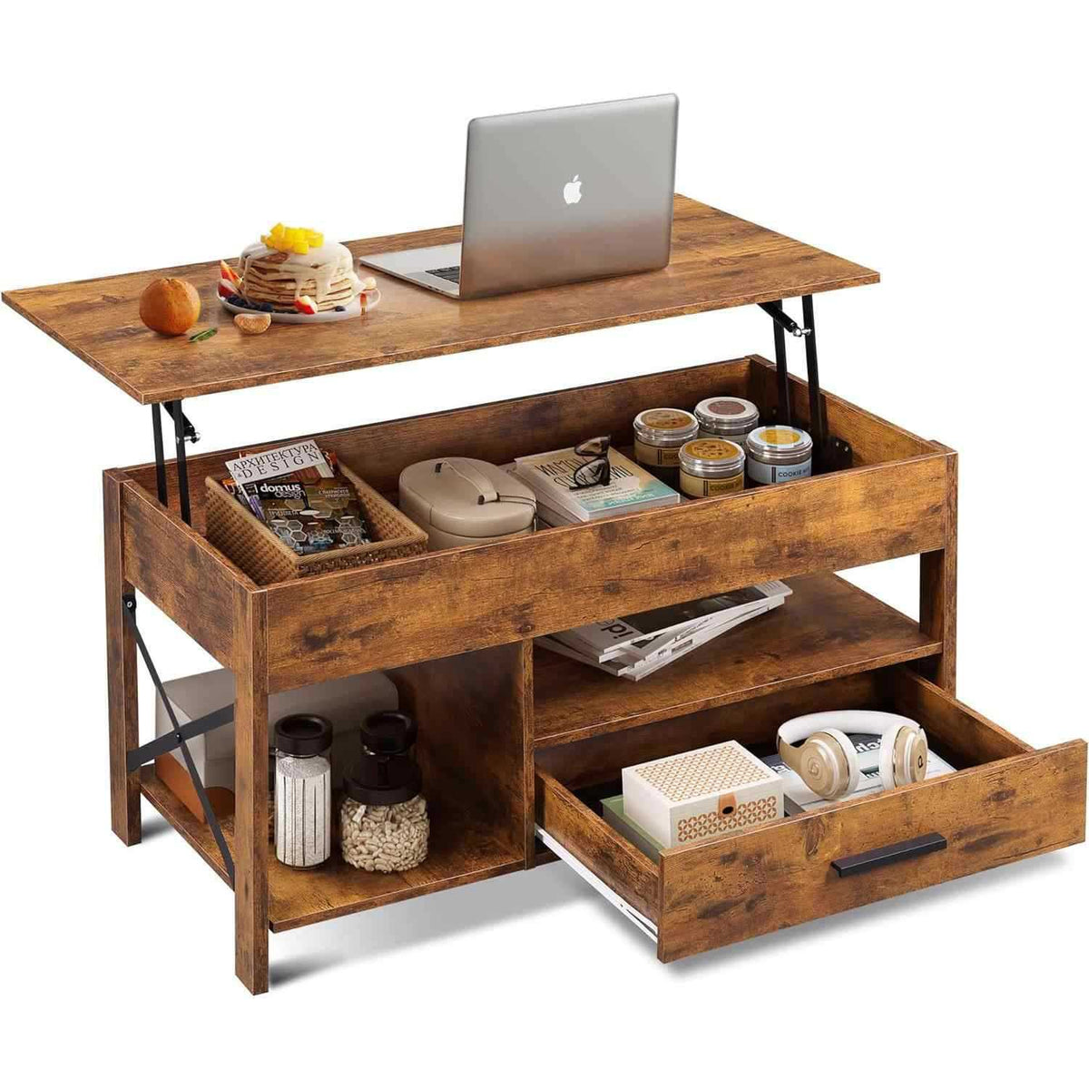 EDB049 - Lift-Top Coffee Table with Storage – Hidden Compartment & Metal Frame image 3