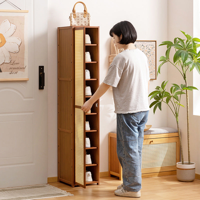 SOCE066 - Bamboo Shoe Cabinet – Narrow Multi-Tier Shoe Rack with Ventilated Door image 1
