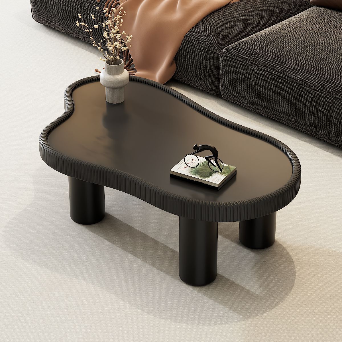 EDB046 - Modern Irregular Glass Coffee Table with Leather-Wrapped Edge image 5