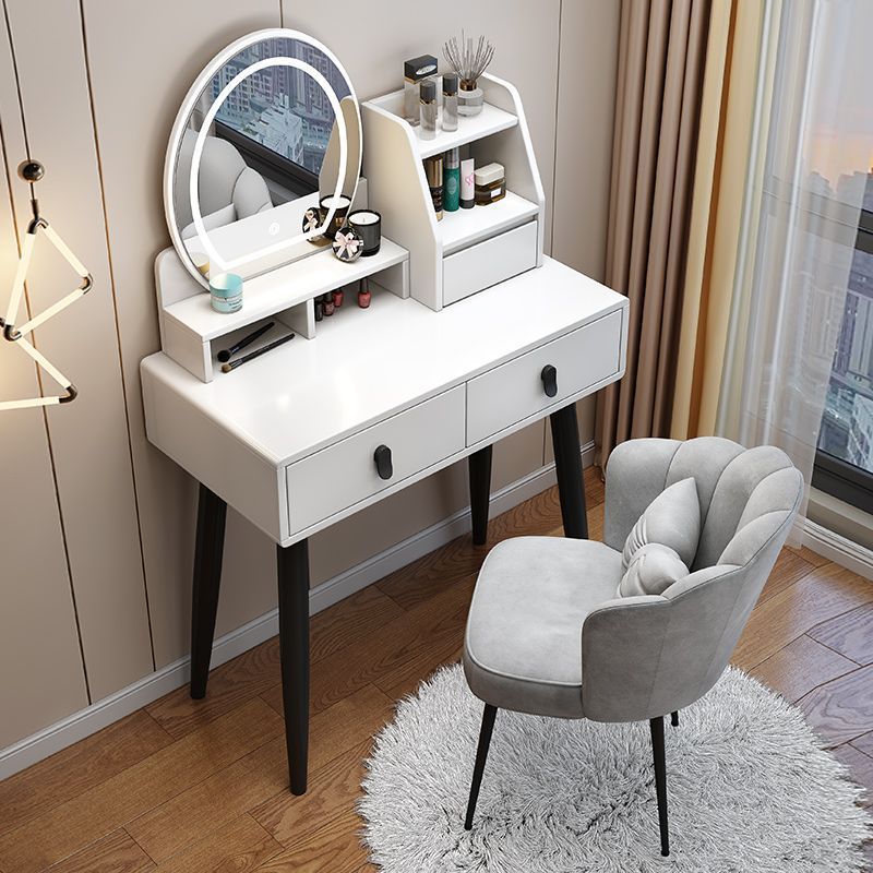 DR019 - Modern White Vanity Dressing Table with Mirror, Storage Drawers & Shelf image 1