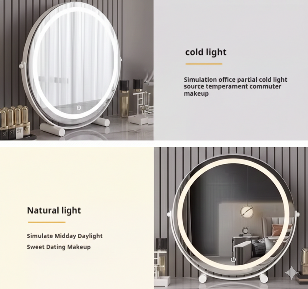 VAN003 - Rotatable LED Desktop Vanity Mirror – 3 Color Adjustable Makeup Mirror image 2
