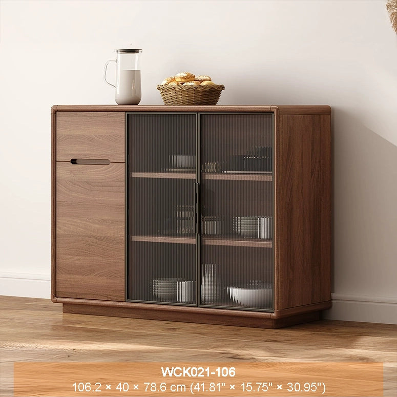 WCK021 - Modern Walnut Cabinet with Ribbed Glass Doors image 1