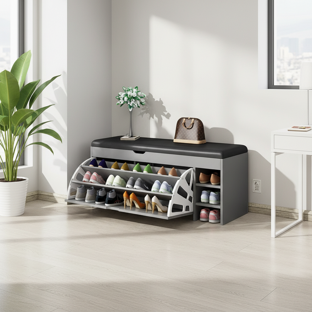SOCE070 - Modern Entryway Shoe Storage Bench with Seating & Organizer image 3