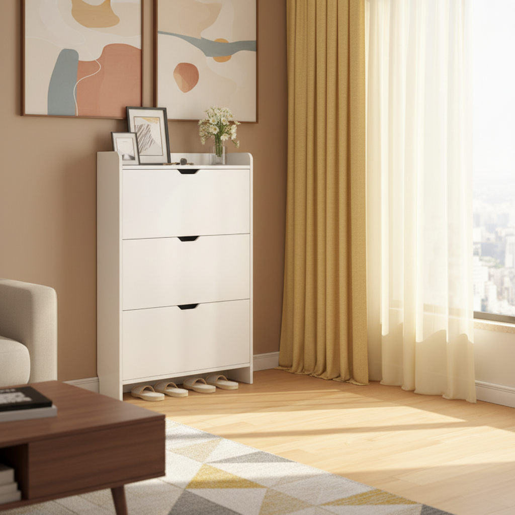 SOCE072 - Modern Minimalist White Shoe Cabinet for Entryway & Home image 1