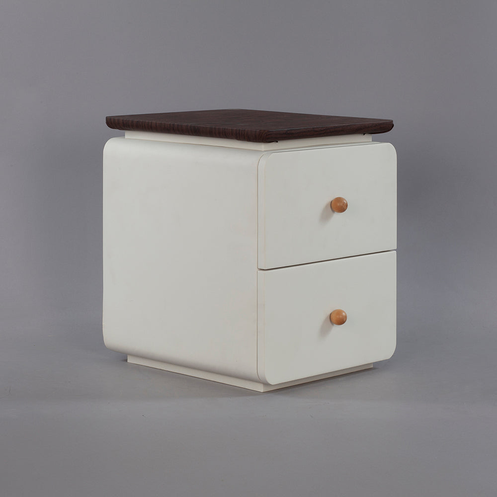 CBD025 - Elegant White Bedside Table with Two Drawers and Natural Wood Knobs image 4