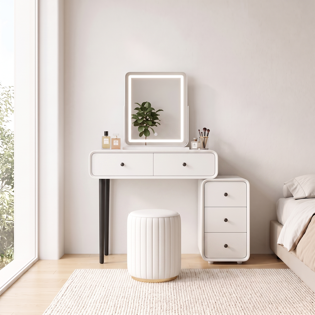 DR009 - Solid Wood Dressing Makeup Table with Side Cabinet image 1