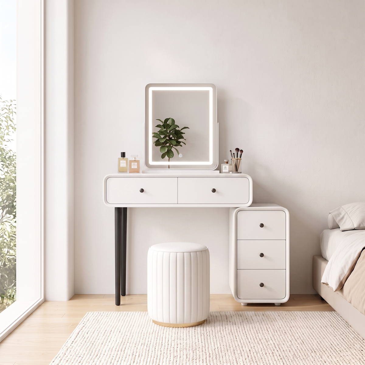 DR009 - Solid Wood Dressing Makeup Table with Side Cabinet image 1
