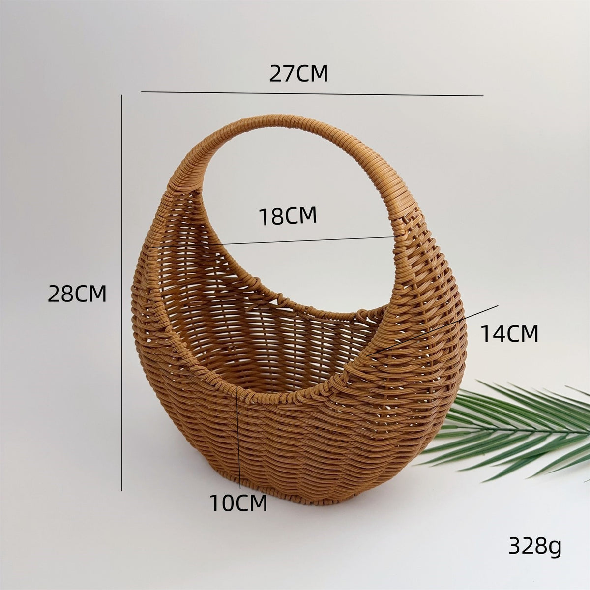 BAS005 - Moon-Shaped Handwoven Rattan-Style Basket with Round Handle image 3