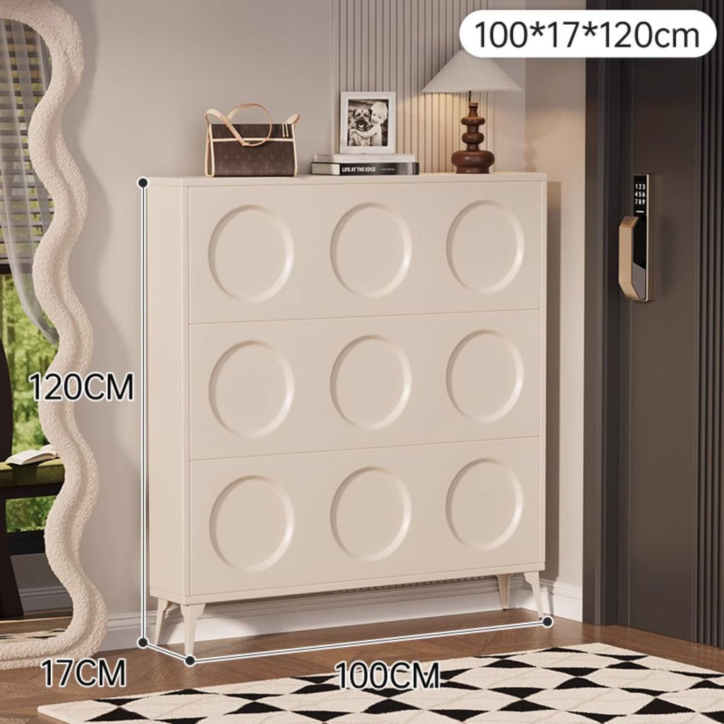 SOCE054 - Elegant French Cream 3 Flip-Down Doors Shoe Cabinet image 12