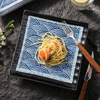 DISH008 - Wave Pattern Ceramic Square Plate | Flat Dinner & Serving Dish image 1