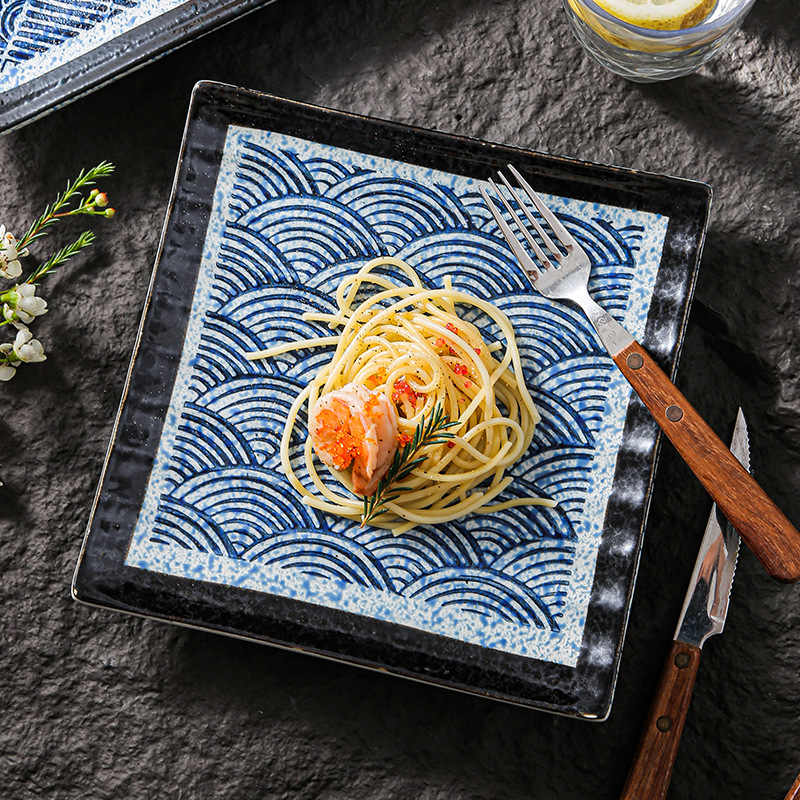 DISH008 - Wave Pattern Ceramic Square Plate | Flat Dinner & Serving Dish image 1