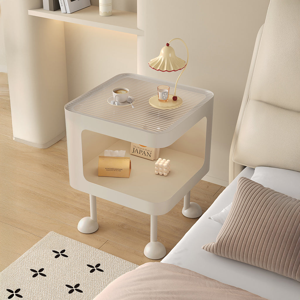 CBD032 - Creative Glass Top Side Table with Sensor Light and Storage Shelf image 2